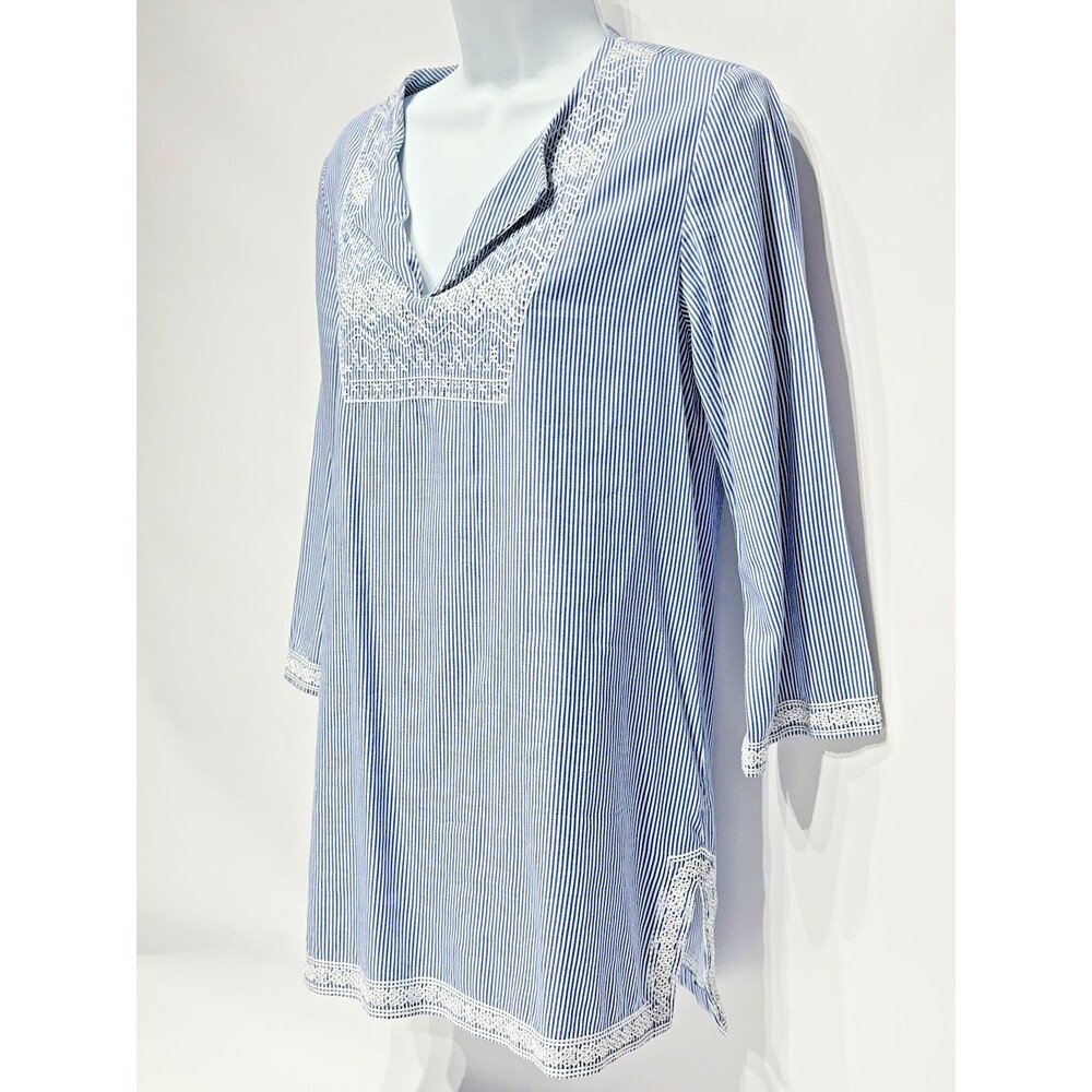 J. McLaughlin Blue Striped Lace Trim Blouse Tunic 3/4 Sleeve Women's Size S (A1) - Picture 4 of 16